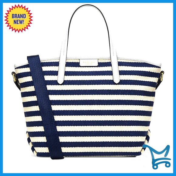 Medium Fabric Ziptop Satchel Bag with Adjustable Strap Nautical Design